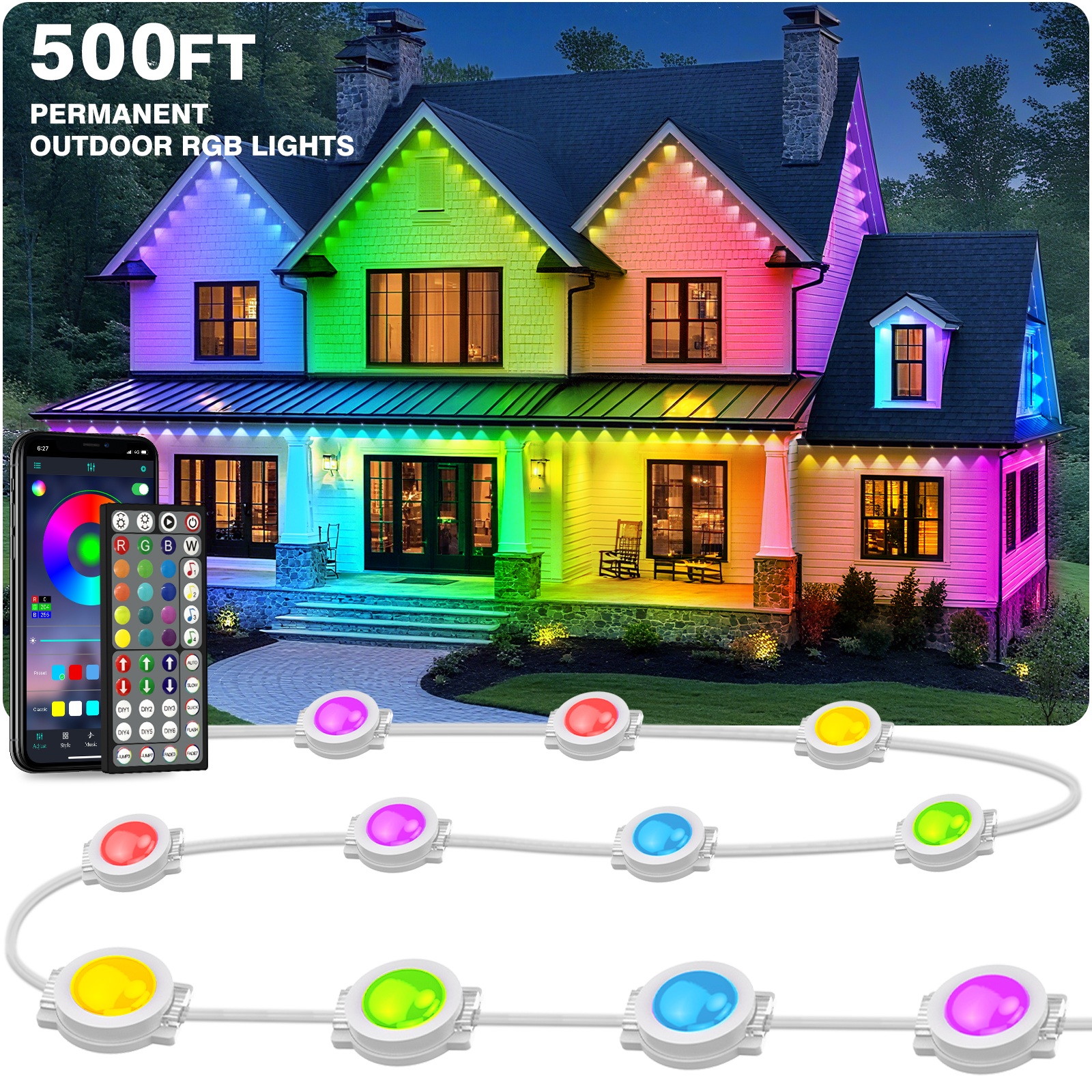 Decor Lighting Hours - 500FT Permanent Outdoor LED String Lights