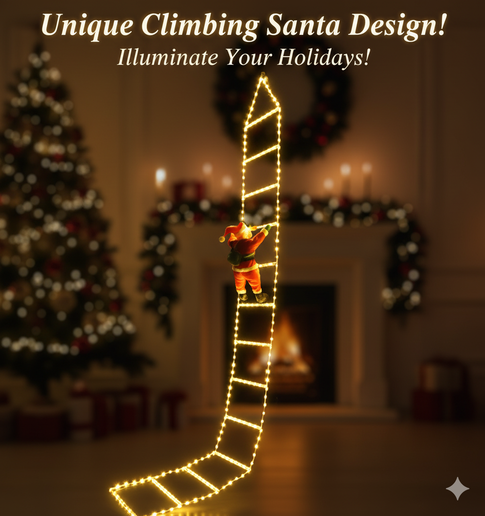 Wall Decor Lighting Tree - Christmas LED Santa Climbing Ladder Light