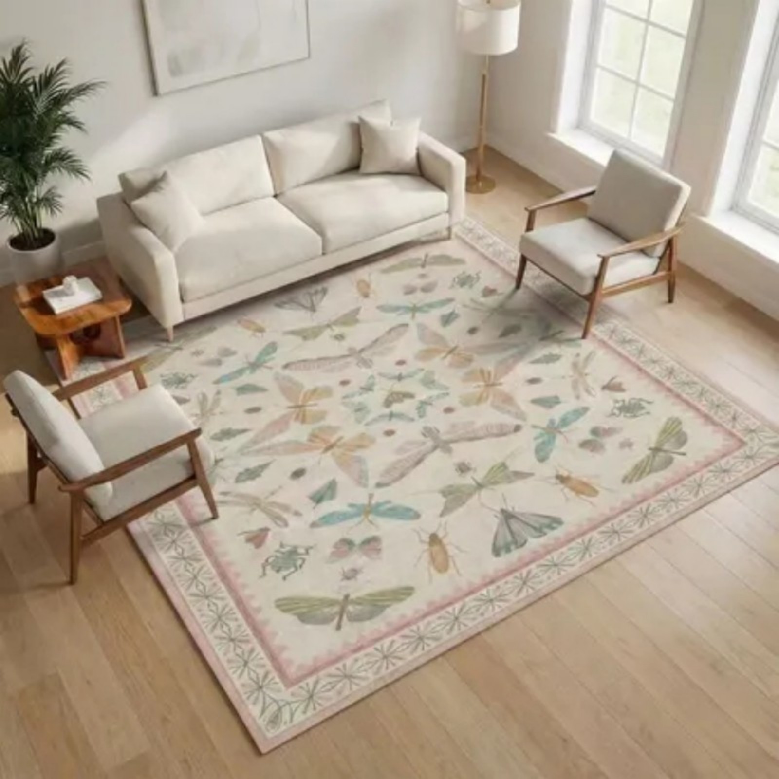 Lighting Bug Decor - Washable 5x7FT Light Pink Rug for