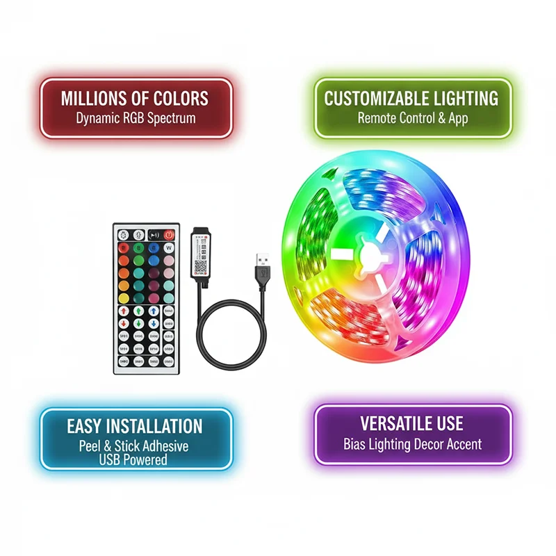 DC 5V USB LED Strip Lights APP - đánh giá và giá Room Decor Lighting Lamp
