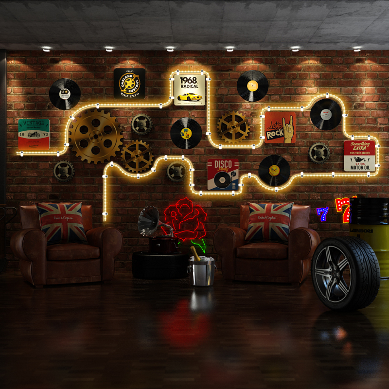 Retro Industrial Lighted Wall  - đánh giá và giá Unique Lighting Decor